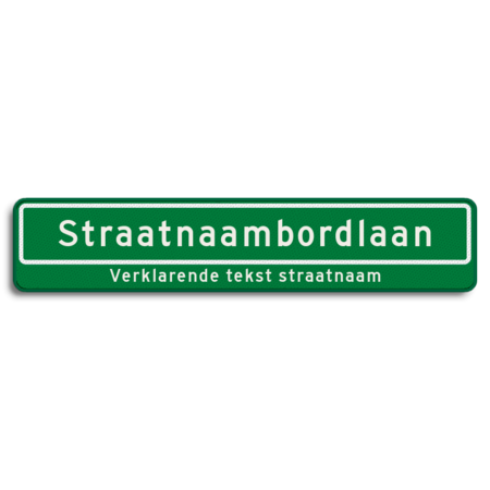 Straatnaambord groen met 18 karakters 1000x200 mm + ondertekst NEN 1772