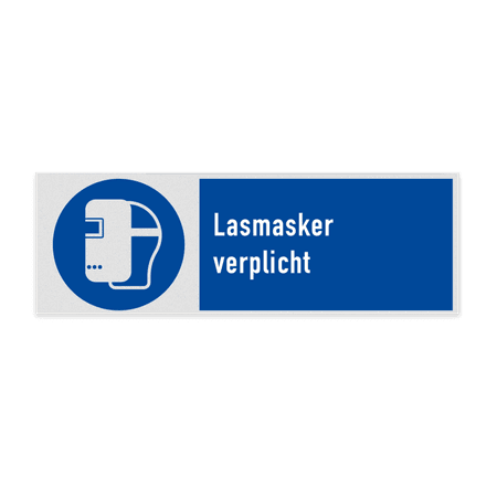 Gebodsbord met pictogram en tekst Lasmasker verplicht