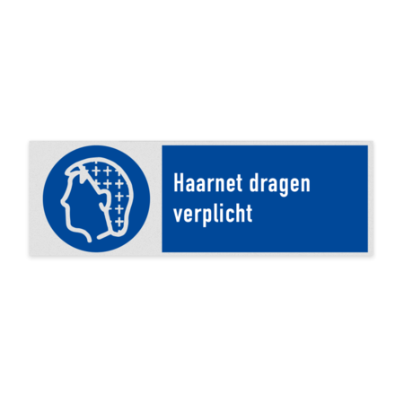 Veiligheidsbord met pictogram en tekst Haarnet dragen verplicht