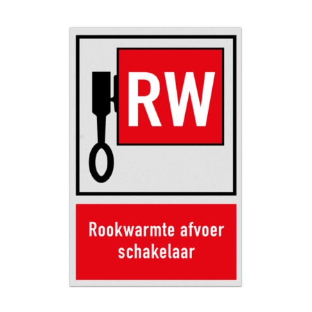 Bord met pictogram en tekst Locatie Rook-/warmteafvoer schakelaar