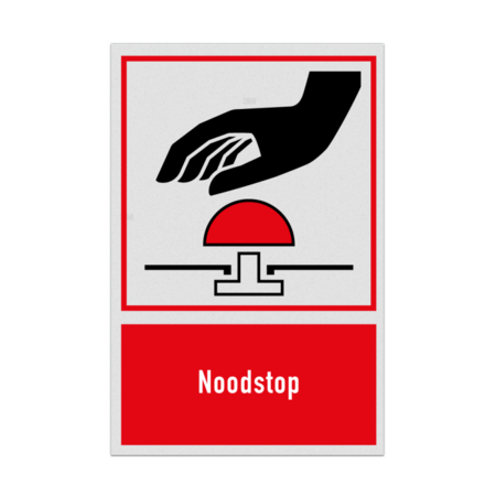 Bord met pictogram en tekst Noodstop