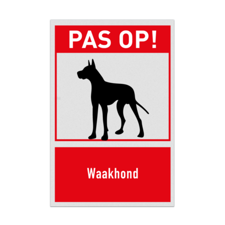 Waarschuwingsbord met pictogram en tekst PAS OP! Waakhond