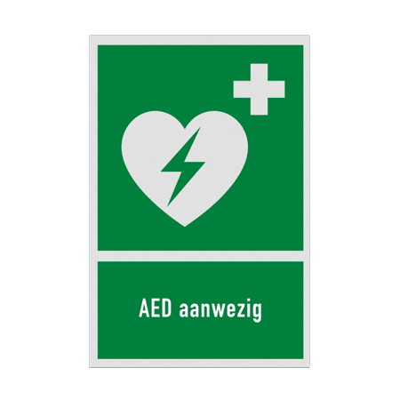 Bord AED aanwezig met tekst