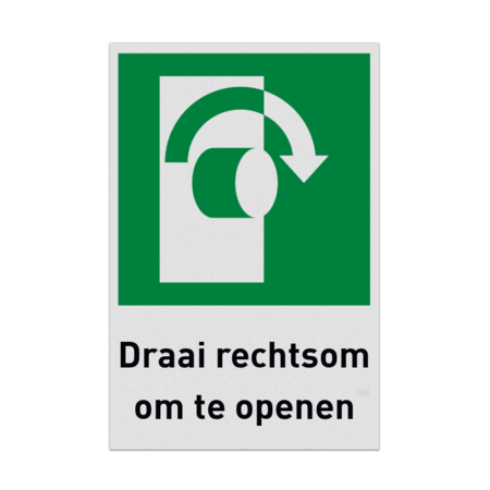 Nooduitgangbord met pictogram en tekst Draai rechtsom om te openen