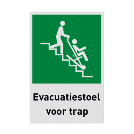 Vluchtroutebord met pictogram en tekst Evacuatiestoel voor trap