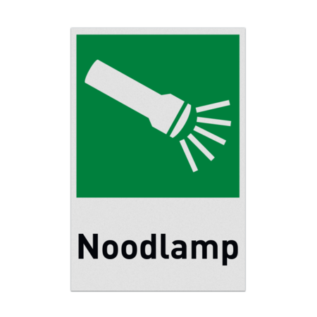 Reddingsmiddelenbord met pictogram en tekst Noodlamp