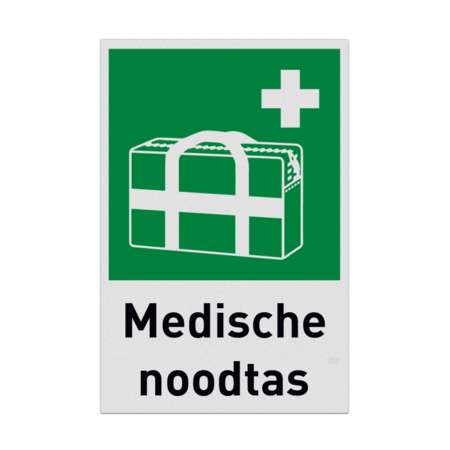 Reddingsbord met pictogram en tekst EHBO Medische noodtas