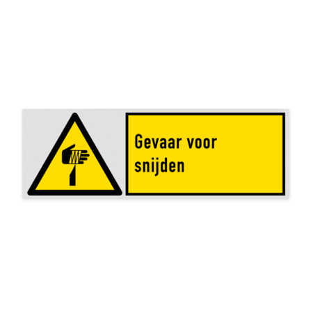 Veiligheidsbord met pictogram en tekst Gevaar voor snijden