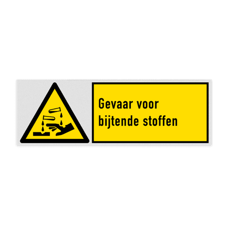 Veiligheidsbord met pictogram en tekst Gevaar voor bijtende stoffen