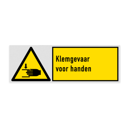 Veiligheidsbord met pictogram en tekst Klemgevaar voor handen