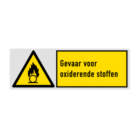 Veiligheidsbord met pictogram en tekst Gevaar voor oxiderende stoffen