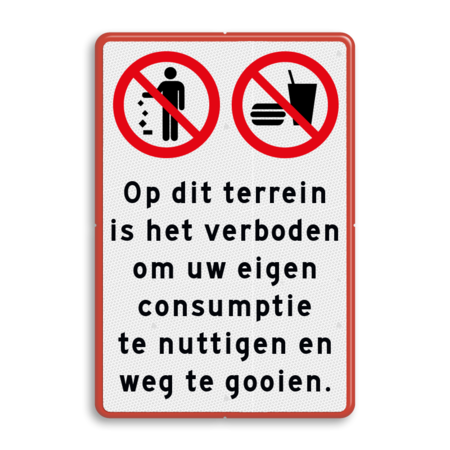 Verkeersbord verboden te eten en drinken - afval weggooien