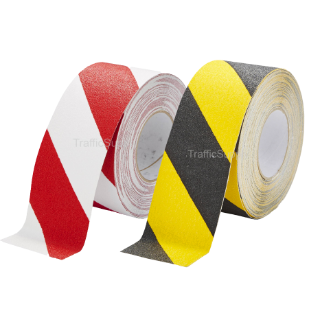 Vloertape geel/zwart of rood/wit anti-slip - rol 18,3 meter