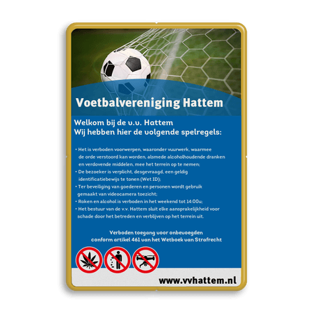 Huisregelbord voetbalveld of sportclub + full colour opdruk