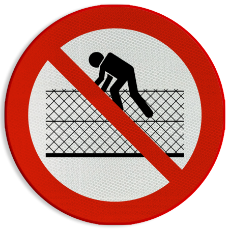 Reflecterende sticker of bord Pictogram P071a - Verboden over de afrastering te klimmen