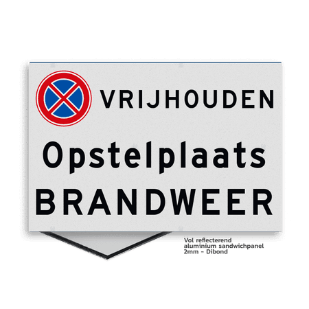 Vlak Parkeerplaatsbord 300x200mm Opstelplaats brandweer, plek vrijhouden