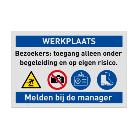 Veiligheidsbord voor werkplaats met 4 PBM pictogrammen