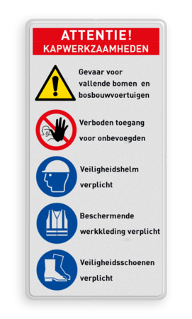 Veiligheidsbord met ATTENTIE werkzaamheden met 5 pictogrammen