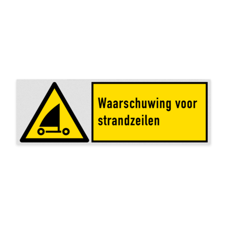 Veiligheidsbord met pictogram en tekst Waarschuwing voor standzeilen