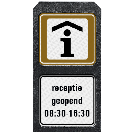 Verzwaarde bermpaal met aanduiding Receptie / Informatiekantoor + tekst vrij invoerbaar