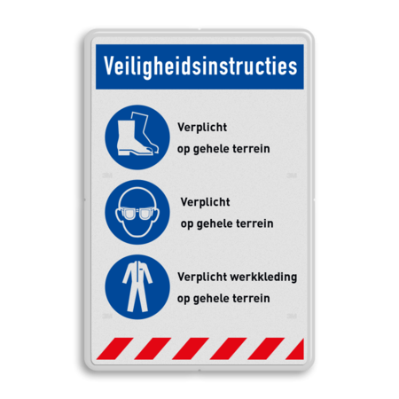 Veiligheidsbord met veiligheidsinstructies voor gehele terrein met 3 gebods pictogrammen