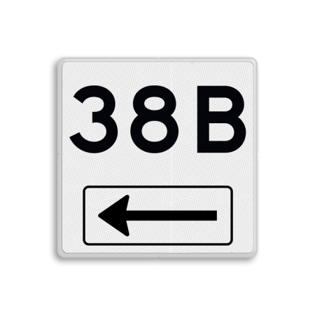 Nummerbord met pijlverwijzing wit/zwart - reflecterend
