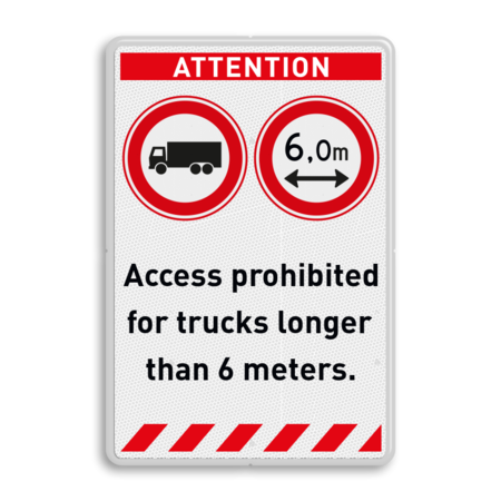 Verkeersbord geen toegang voor vrachtwagens langer dan 6 meter (Engels) - reflecterend