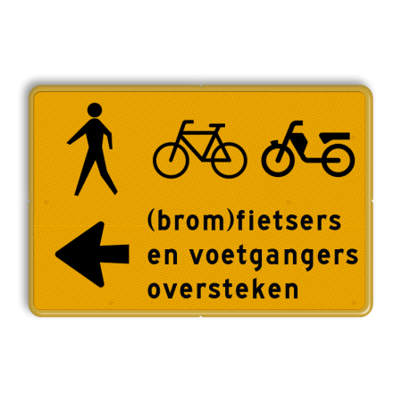 Omleidingsbord - (brom)fietsers en voetgangers links oversteken - Werk in uitvoering