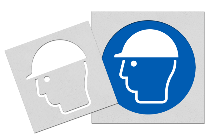 Wegmarkering spuitmal set PVC (5mm) - Sjabloon veiligeidshelm verplicht