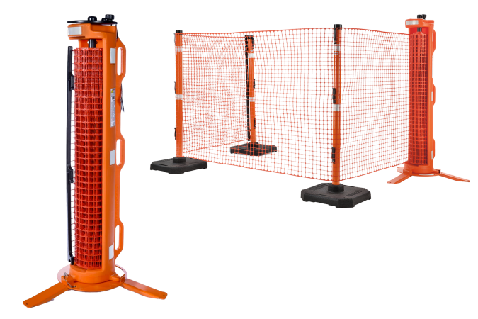 Système de barrière RapidRoll - Barrière grillagée orange 15 mètres avec poteaux