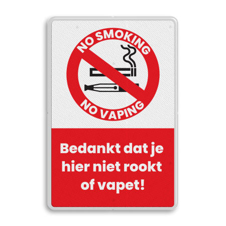 Informatiebord niet roken en vapen reflecterend
