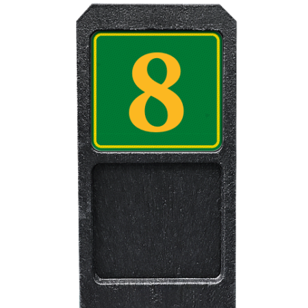 Huisnummerpaal met bord groen/oranje fluorescerend - klassiek lettertype