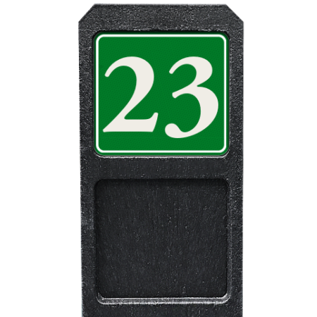Huisnummerpaal met bord groen/wit reflecterend - klassiek lettertype