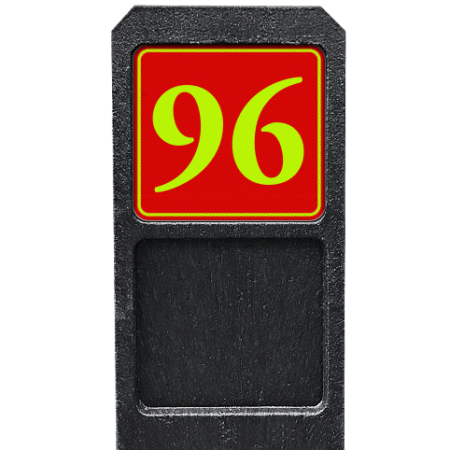 Huisnummerpaal met bord rood/geel fluorescerend - klassiek lettertype