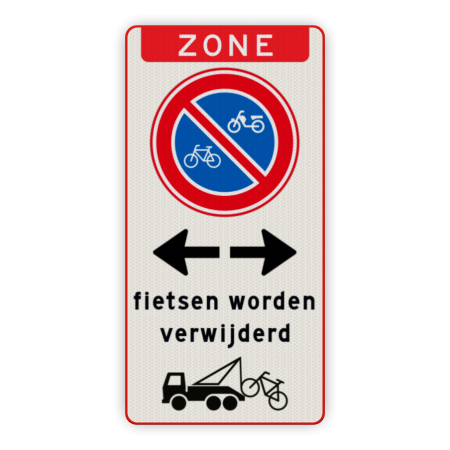 Parkeerbord Geen bromfietsen plaatsen binnen de zone. Deze worden verwijderd Parkeerbord zone geen bromfietsen plaatsen + RVV E03 met tekst en wegsleepregeling fietsen Eigen terrein, RVV E03, picto, wegsleepregeling, fietsen, worden, verwijderd, pijlen, zone