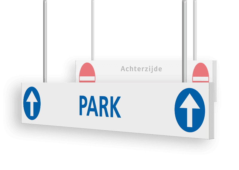 Verwijsbord kokerprofiel 1300x200mm voor route parkeren - met ophangogen