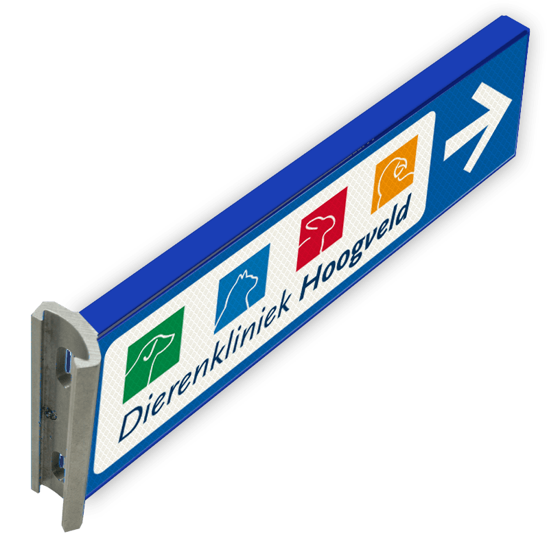Verwijskoker 700x200mm met eigen tekst, pijl en logo