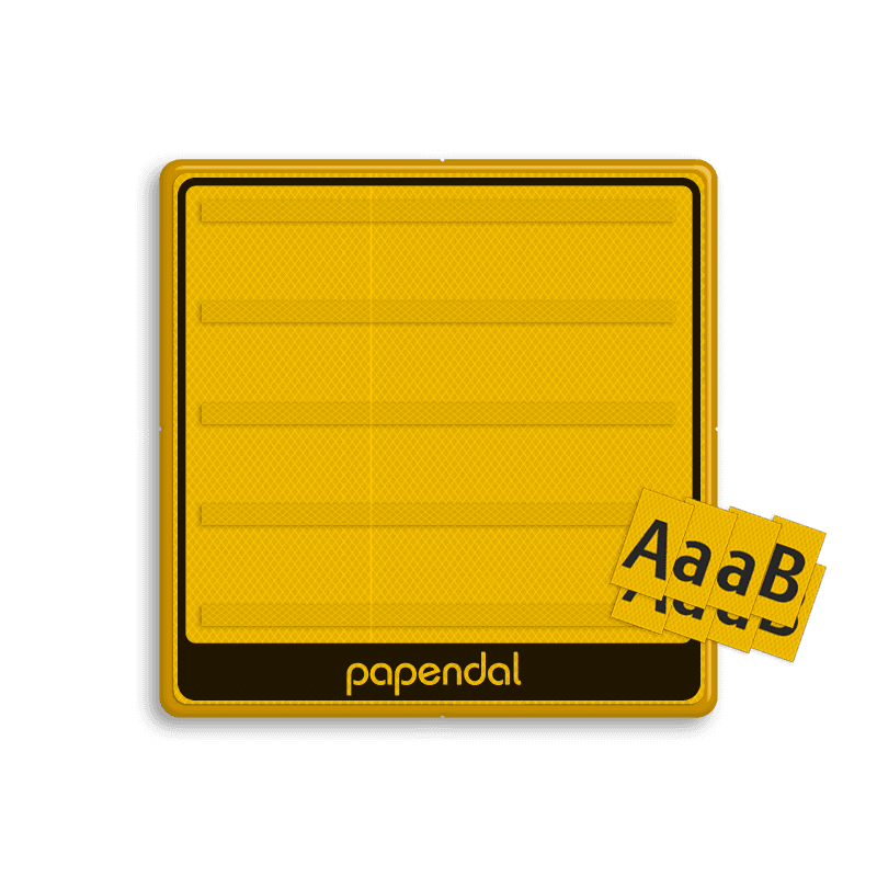 Schuifletterbord  1000x1000x35mm WIU geel/zwart 5 regelig + logo
