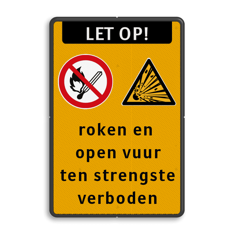 Veiligheidsbord Explosiegevaar, roken en open vuur verboden