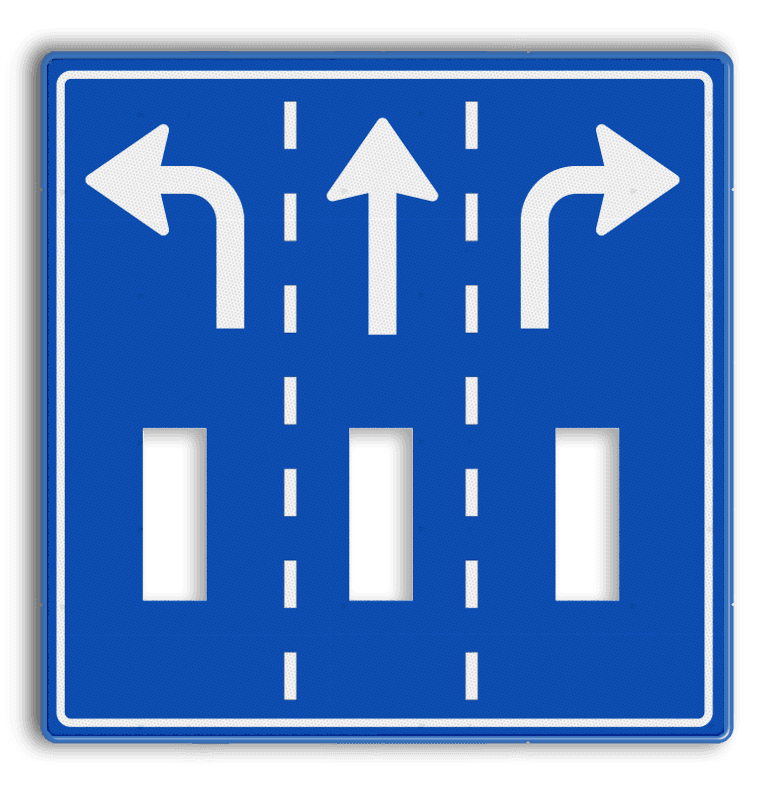 Informatiebord voorsorteren 1180x1180mm met uitsparingen voor 3 verkeerslichten