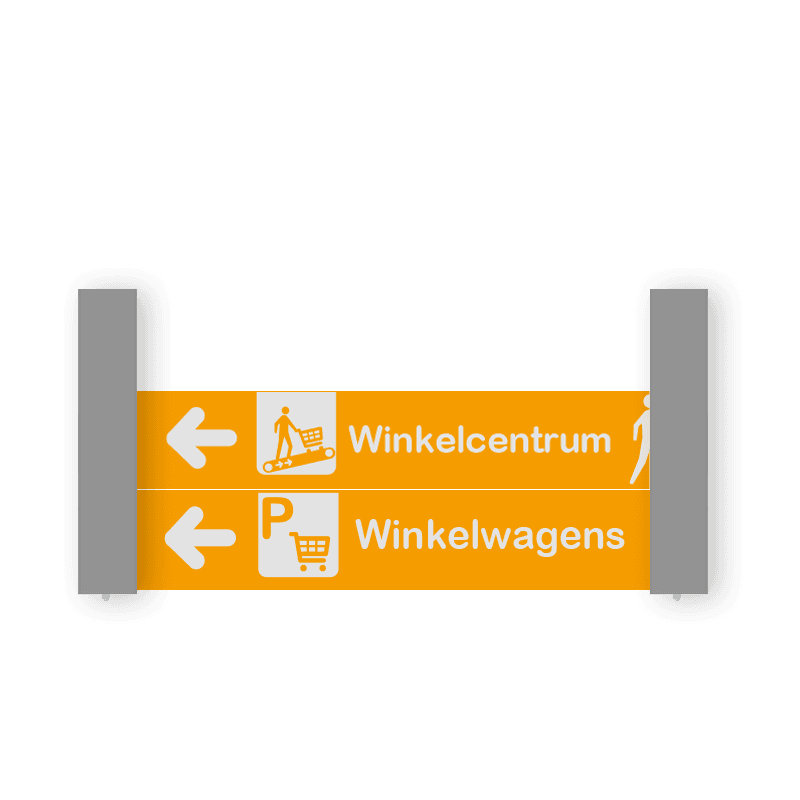 Verwijsbord voor plafond 2 stuks 80x15cm voetgangers oranje met wit