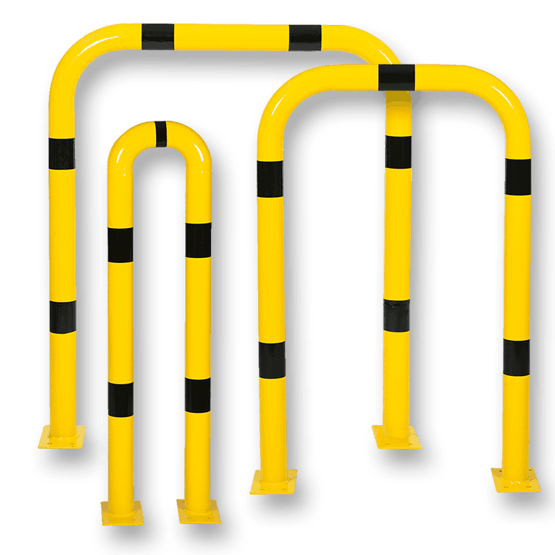 Arceau droit en acier Ø 76 mm jaune/noir – Plusieurs dimensions