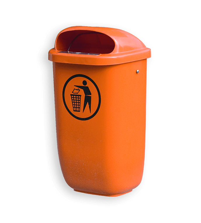 Poubelle 50 litres - plastique - vert/orange - montage mural
