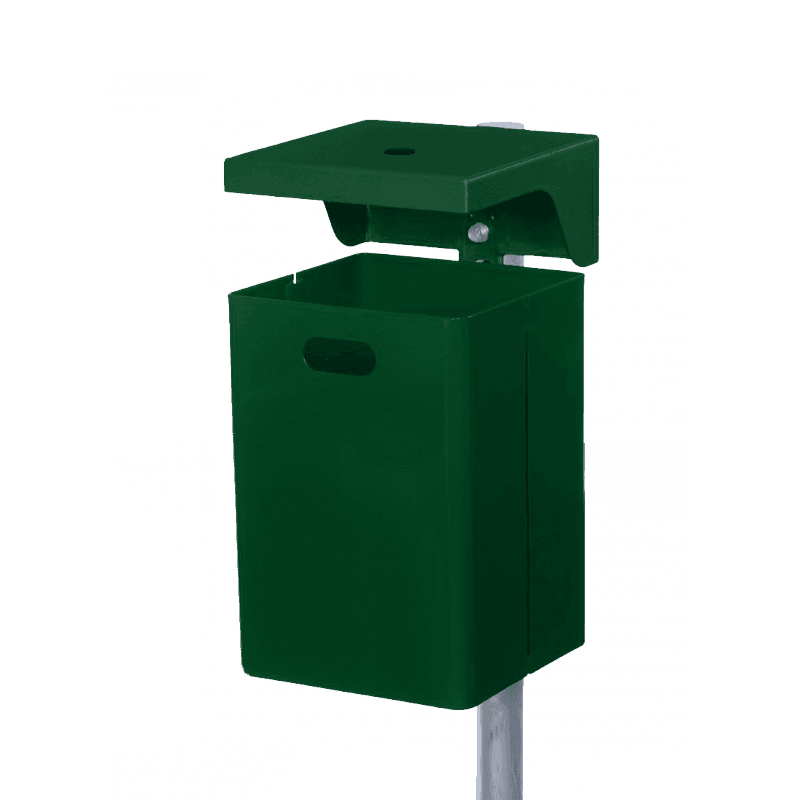 Afvalbak staal 40 liter groen RAL 6005 met asbak - wand of paalmontage