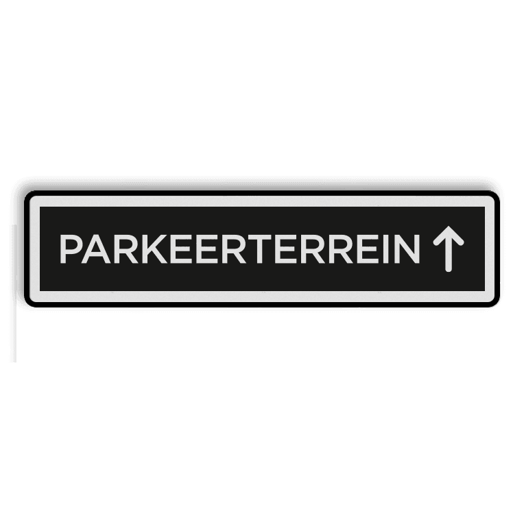 Verwijsbord zwart/wit 2000x500x28mm - eigen ontwerp - Parkeerterrein
