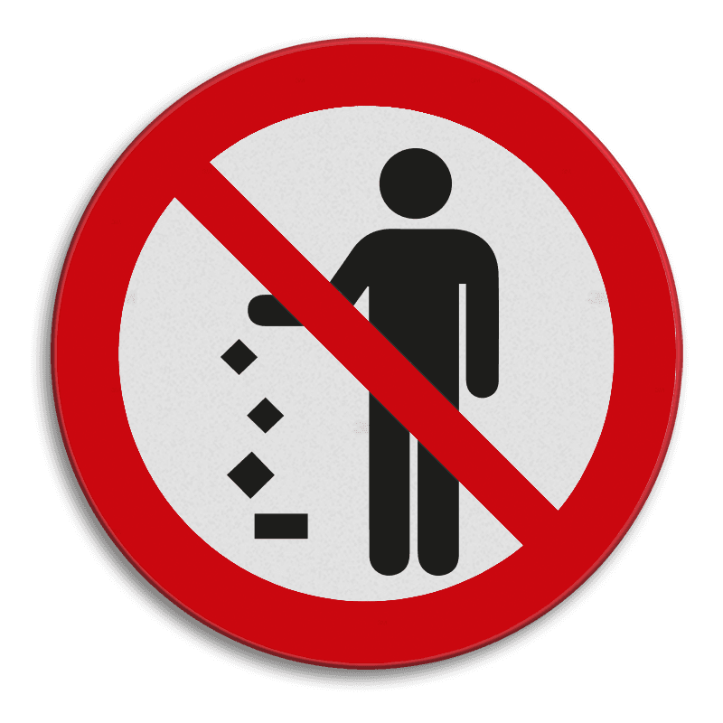 Veiligheidspictogram - Geen afval op de grond gooien - reflecterend