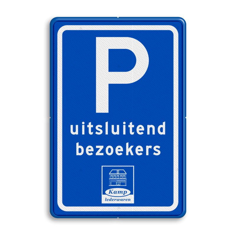 Parkeerbord type E08 met tekst bezoekers en logo