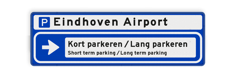 Bewegwijzering 2000x600x28mm blauw/wit ANWB stijl - Eindhoven Airport