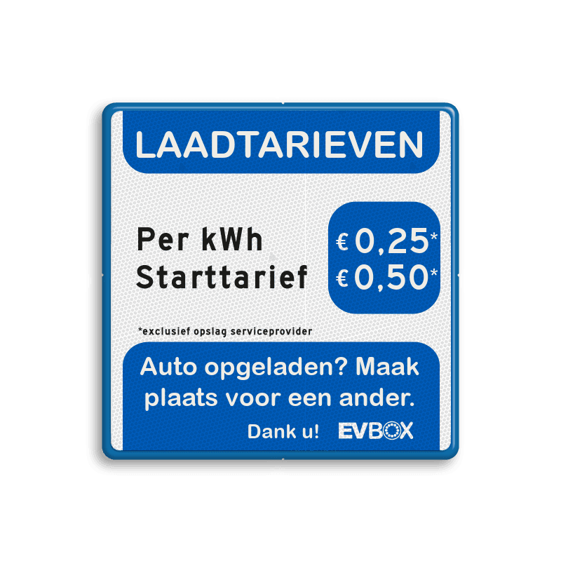 Laadtarievenbord blauw/wit/zwart - vol reflecterend - EV-Box