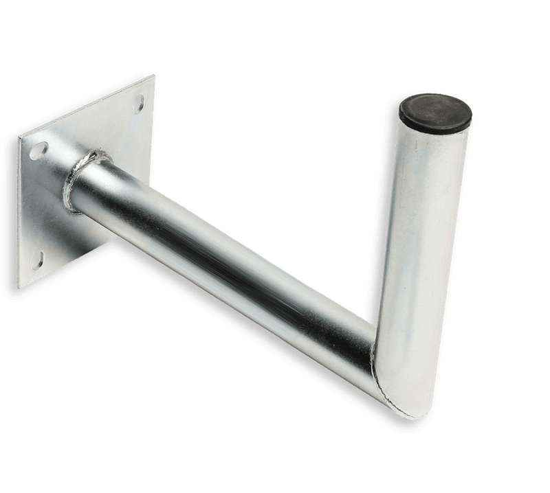 Haakse muurbeugel Ø50 aluminium met schetsplaat 150x150mm